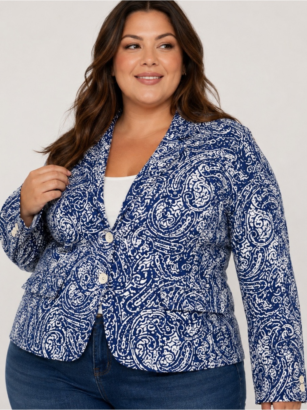 Talbots 100% cotton Navy and White Paisley Blazer‎ 14W